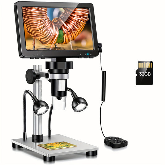 DM9 7" LCD Digital Microscope 1200X, 1080P Coin Magnifier,12MP Ultra-Precise Focusing Soldering 32GB