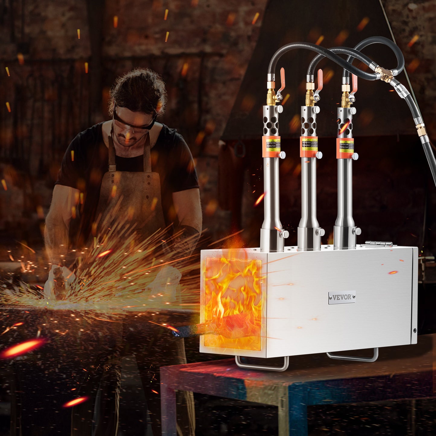 VEVOR Portable Propane Forge 1 Burner/2 Burner/3 Burner Farrier Forge 2600℉ Knife Metal Square