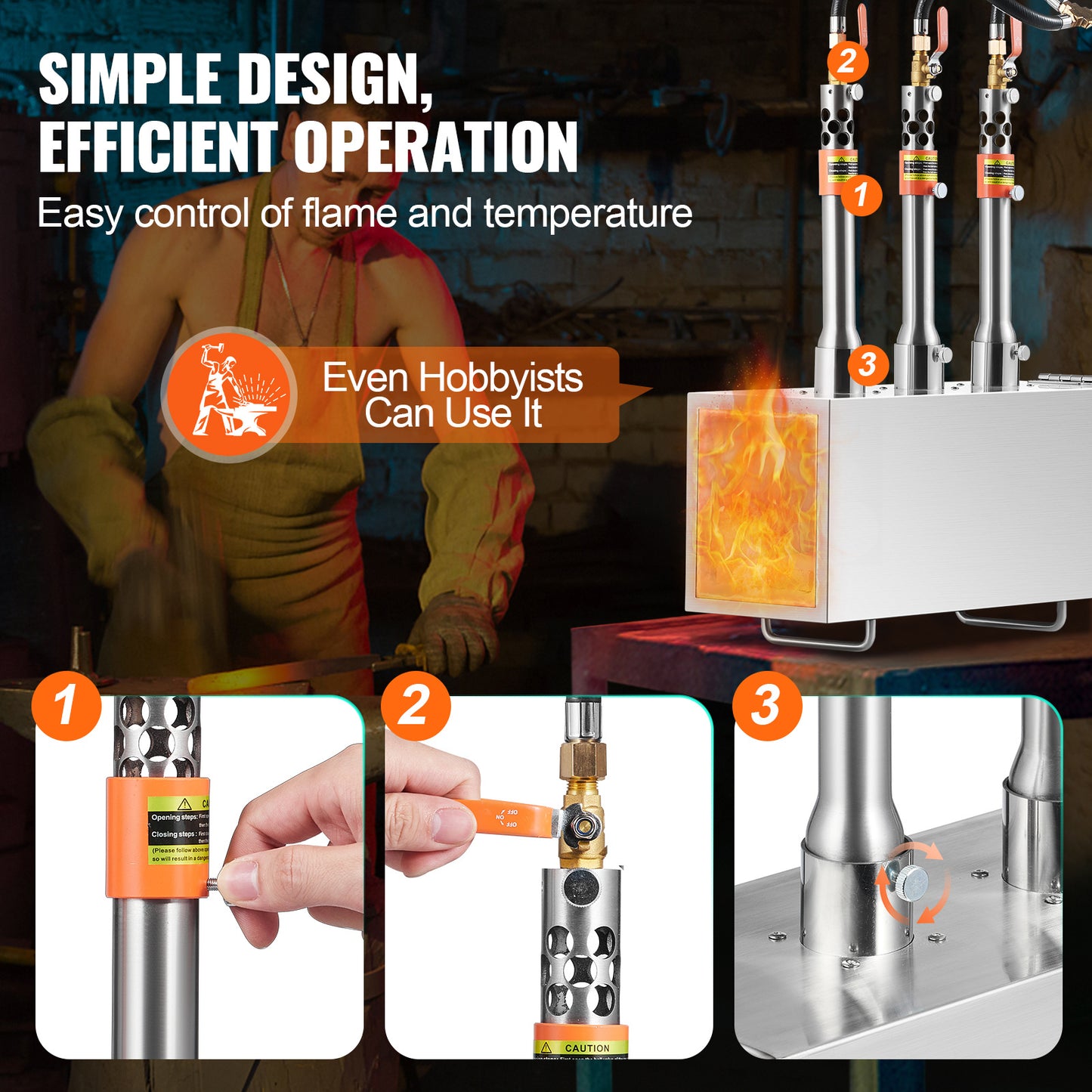 VEVOR Portable Propane Forge 1 Burner/2 Burner/3 Burner Farrier Forge 2600℉ Knife Metal Square