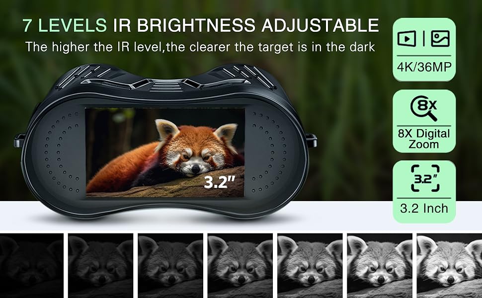 Night Vision Binoculars Goggles 8X Digital Zoom 1000ft HD 1080P IR Illuminator & Video Recording 4K
