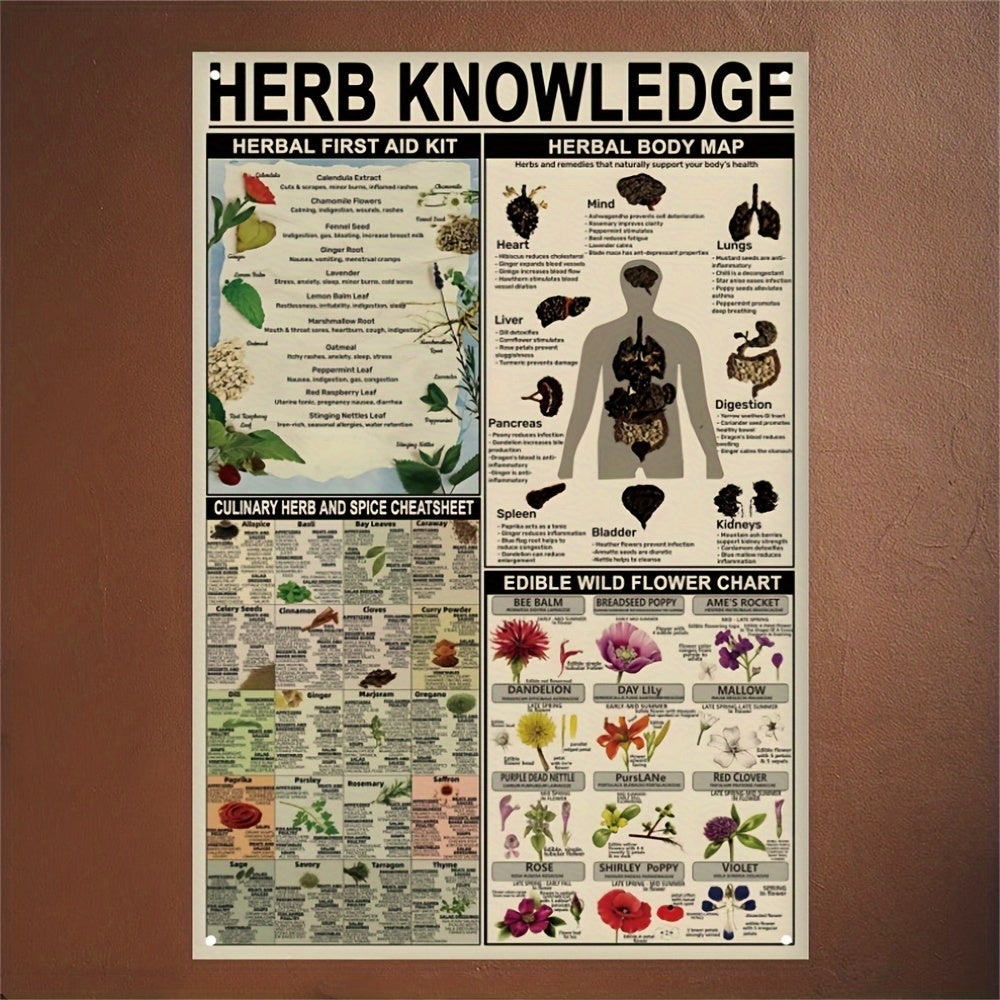 1pc, Herb Knowledge Aluminum Sign (8''X12'')Herbal First Aid Kit Pharmacist Study Guide (12''X16'')