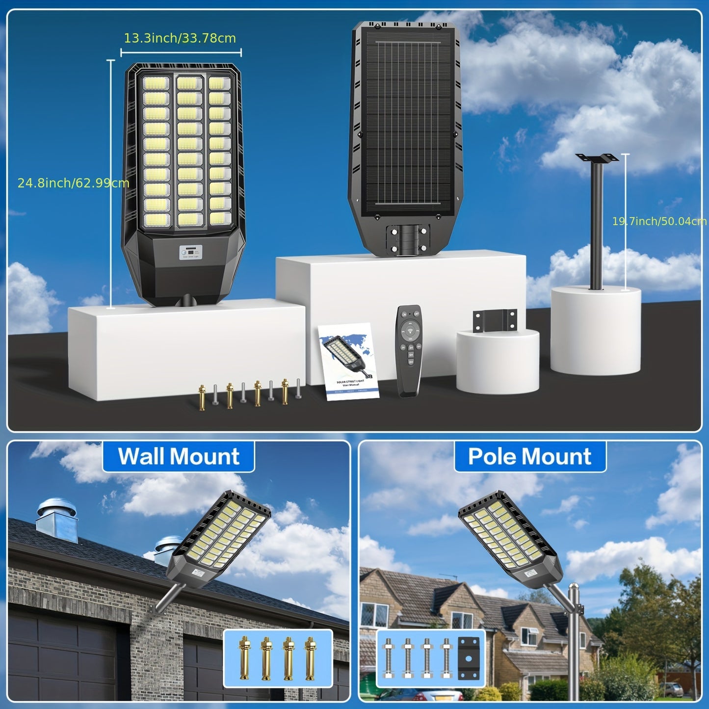Adewalk 2 Pack Solar Street Light, Commercial Solar Street Lights Outdoor Dusk/Dawn/Motion Sensor