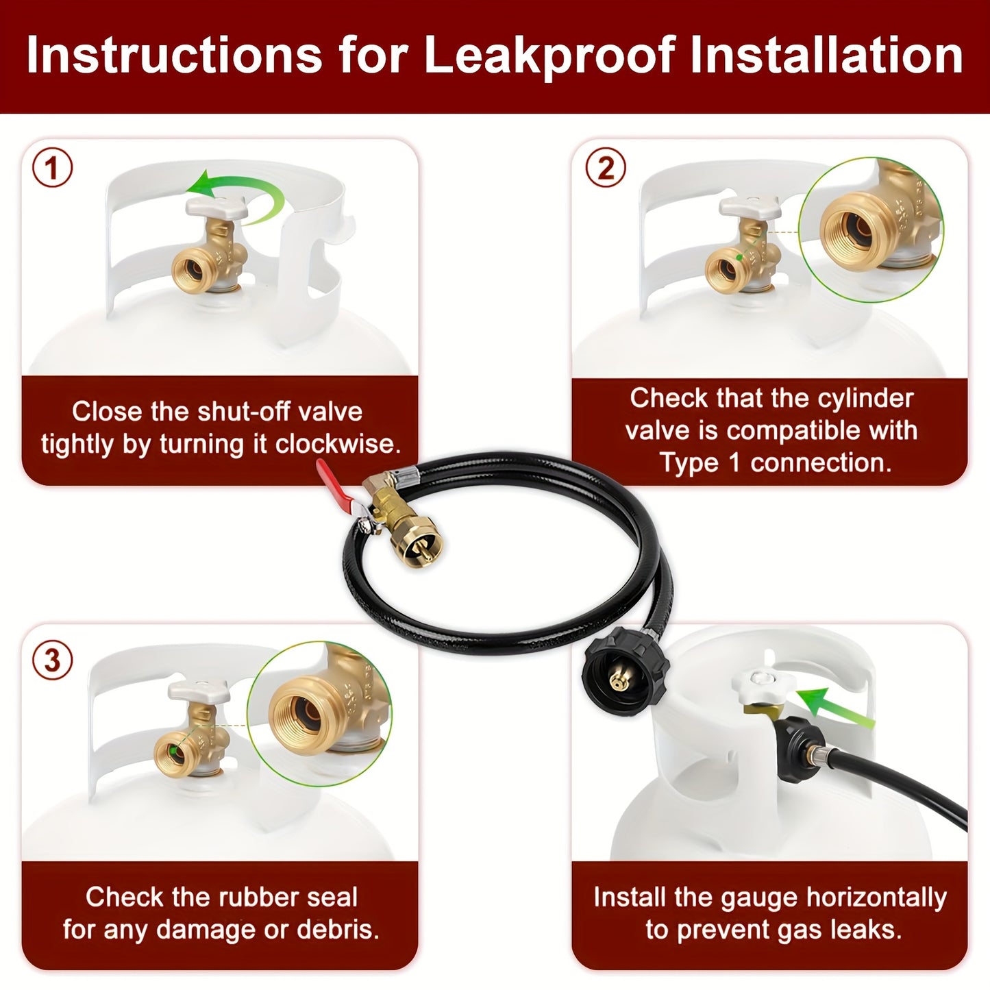 1 Lb Propane Tank Refill Adapter Kit, 3 Ft Hose W/Shutoff Valve, Fill 1 Lb Bottles From 20 Lb Tank