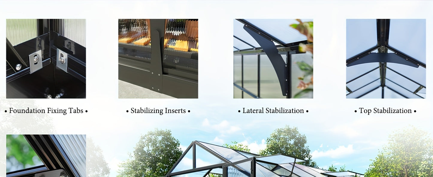 AMERLIFE Grandiose Polycarbonate Greenhouse - Quick-Connect System, Spacious Walk-In Design, 4 Vents