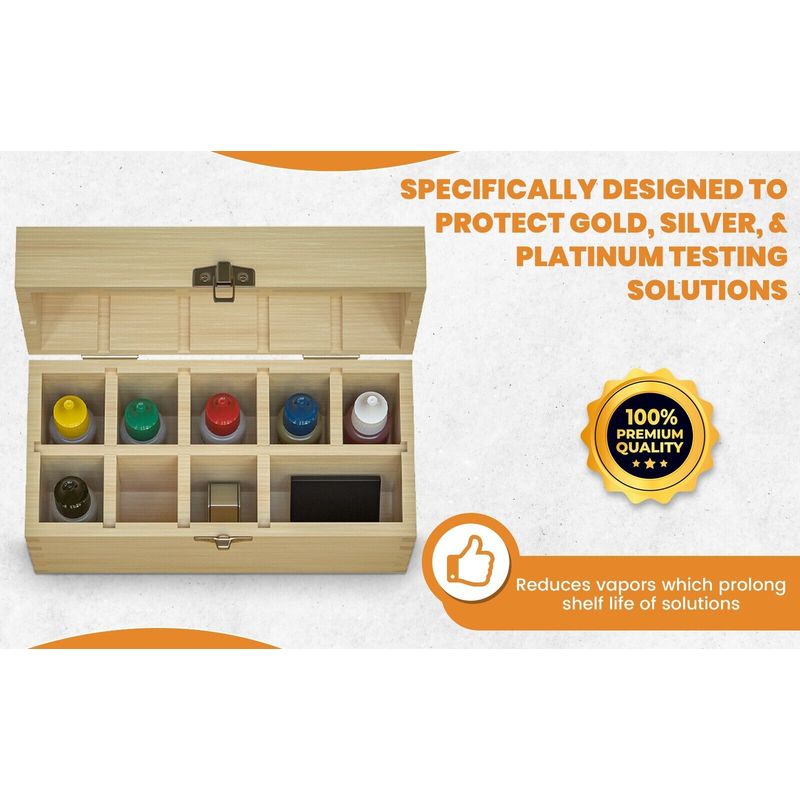 Gold Silver Sterling Jewelry Acid Testing Kit Tester Test Scrap with Bamboo Box