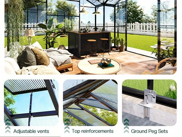 PAPABABE Greenhouse 12x10x8ft Aluminum Frame/Quick-Connect/2 Hinged Doors/Vents, Garden Houses