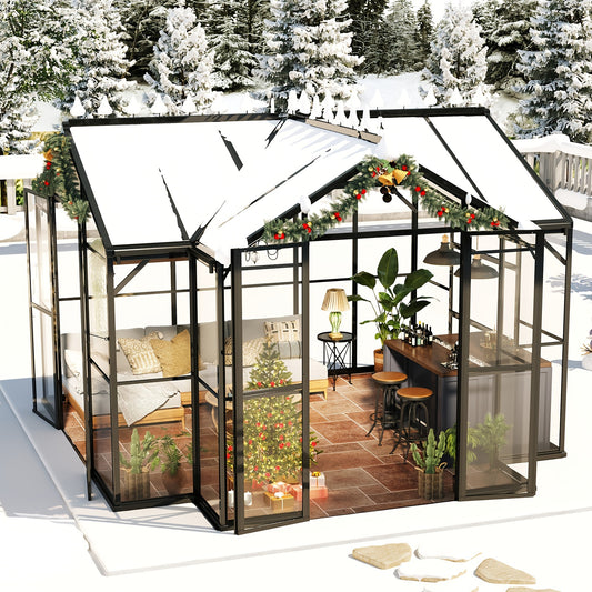 12x10x8 FT Chalet Greenhouse With Quick-Connect Fittings, Greenhouses With 2 Vents
