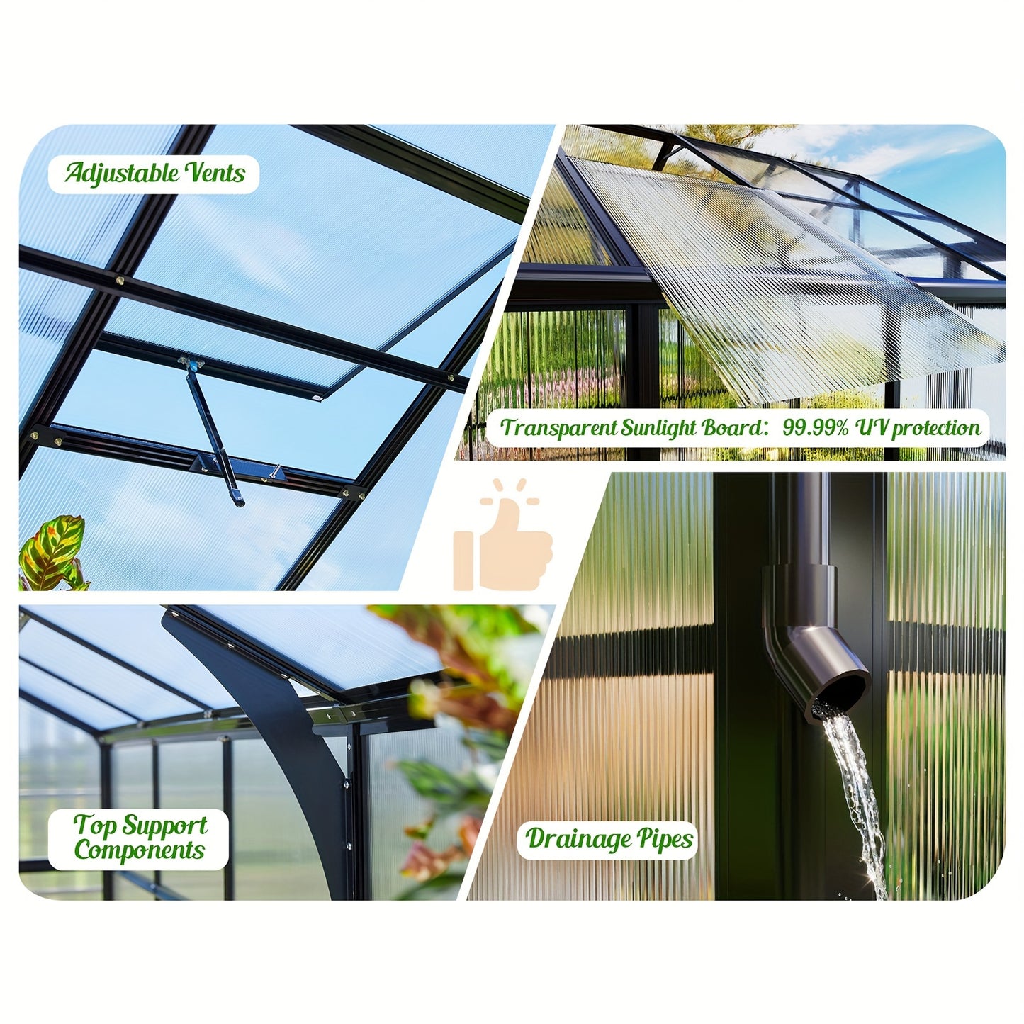 Premium 8x18FT Polycarbonate Greenhouse/Quick-Connect, Aluminum Construction/2 Swing Doors