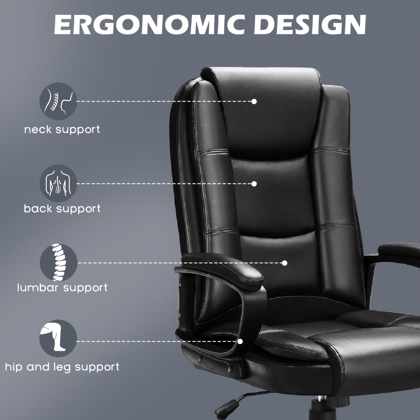 [Big And Tall Executive Chair] 400LBS High Back Ergonomic Adjustable Desk Chair, Faux Leather