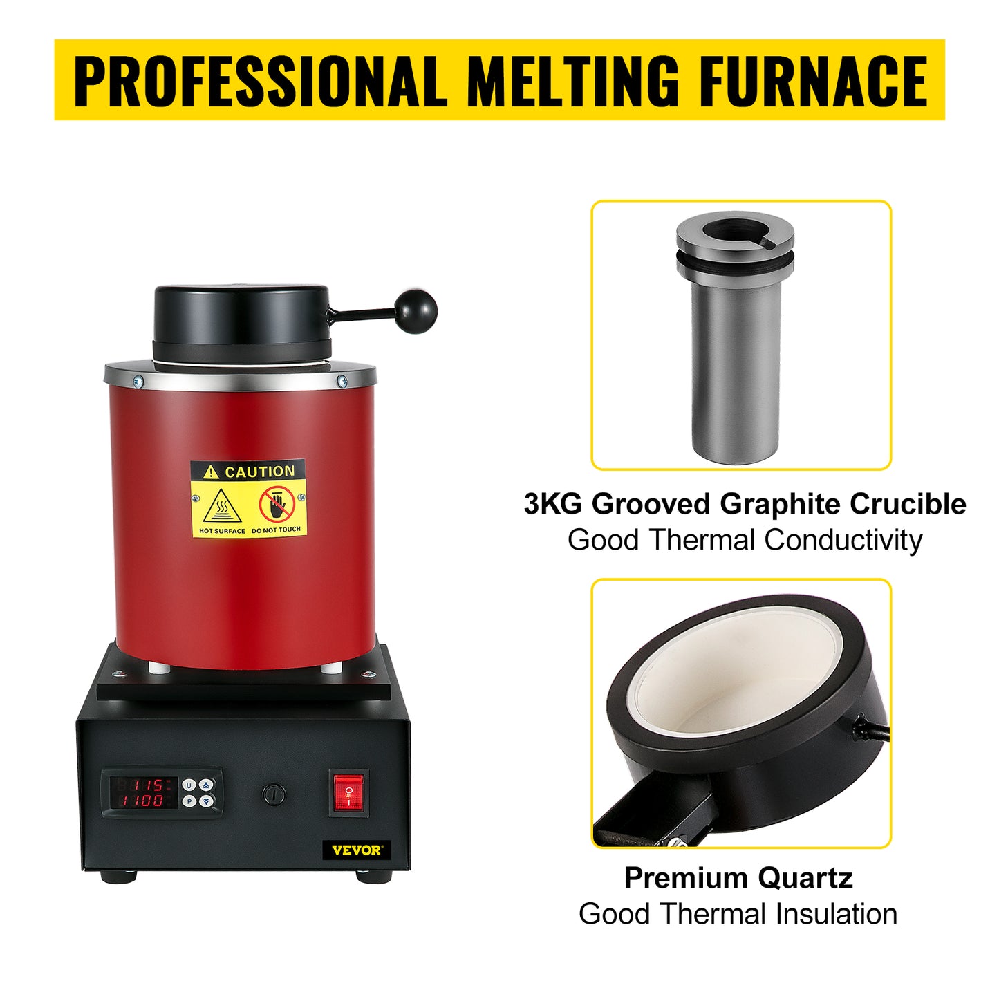 VEVOR Electric Metal Melting Furnace Casting Tool Gold Silver Aluminum Graphite Refining Crucible