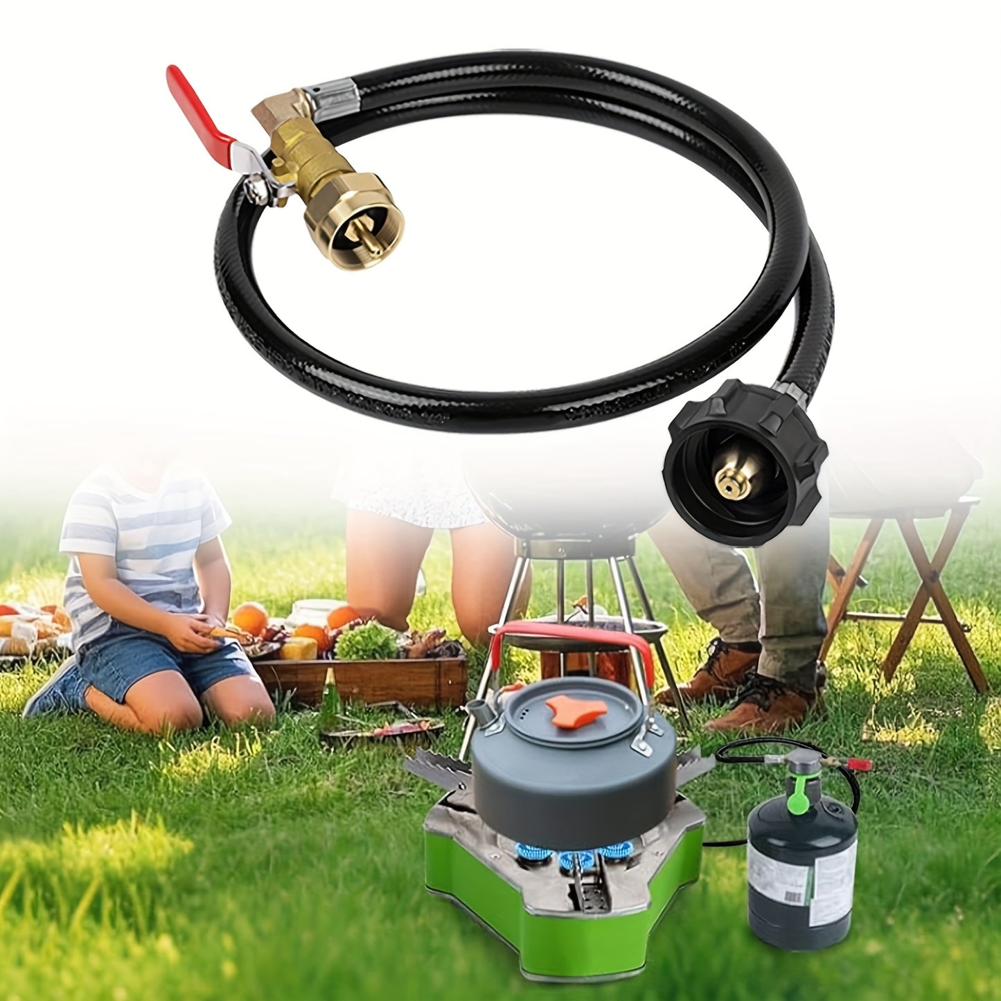 1 Lb Propane Tank Refill Adapter Kit, 3 Ft Hose W/Shutoff Valve, Fill 1 Lb Bottles From 20 Lb Tank