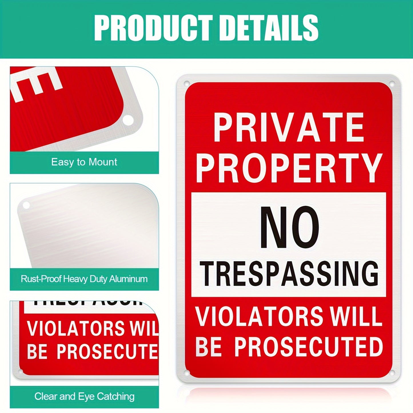 [Metal Sign] 20 Pcs Private Property No Trespassing Sign 7 x 10" Metal Violators Will Be Prosecuted