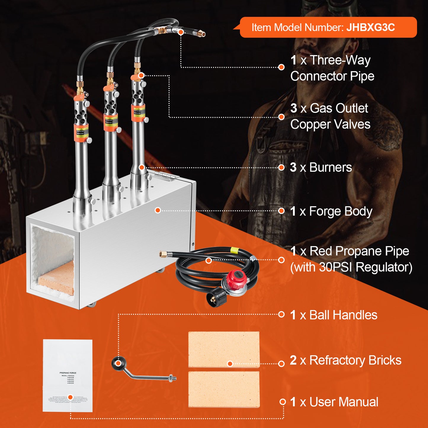 VEVOR Portable Propane Forge 1 Burner/2 Burner/3 Burner Farrier Forge 2600℉ Knife Metal Square