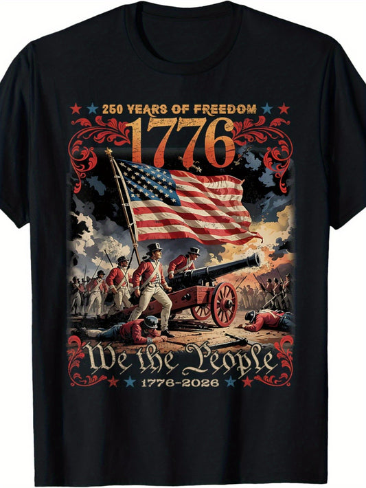 Men'S 250th Anniversary USA Flag T-Shirt 1776-2026 - Vintage Patriotic Design with Founding Fathers