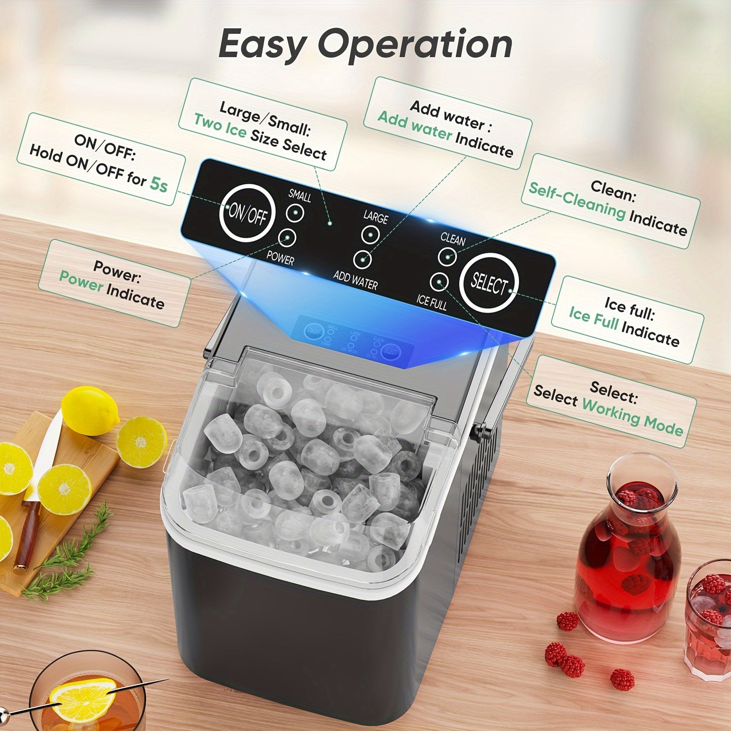 Portable Ice Maker Countertop w/Soft 9 Ice Cubes in 6 Minutes, 26.5lbs/24Hrs, Self-Cleaning