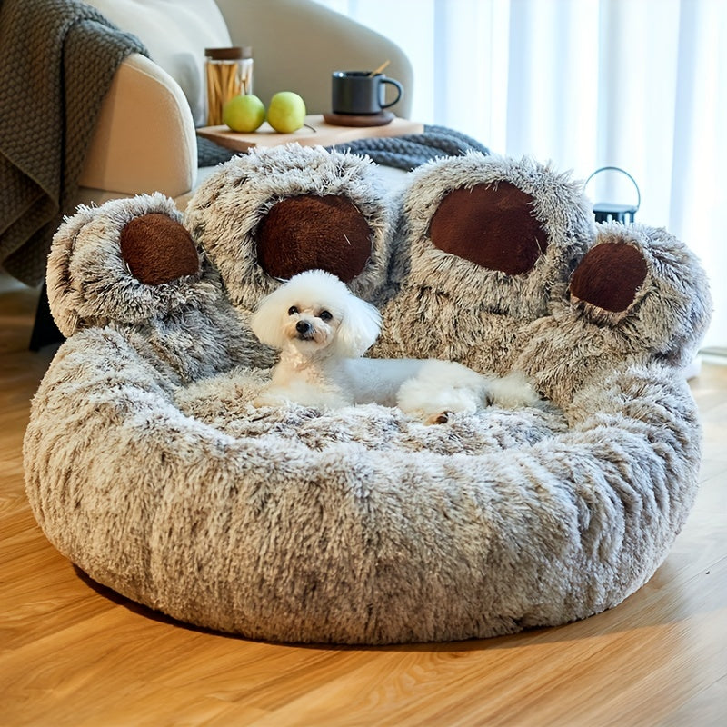 Cute Bear Paw Shape Plush Dog Bed & Cat Bed