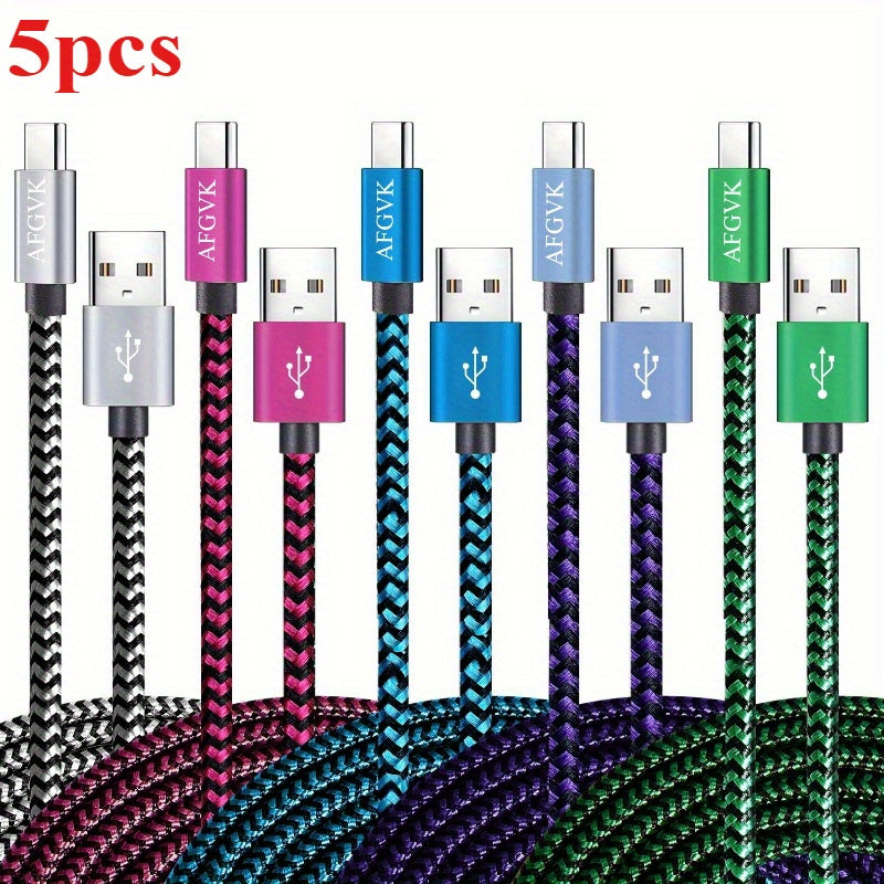 5 Pack Nylon Braided USB C Cables | 3A Fast Charging, Supports 50-80W Output Power
