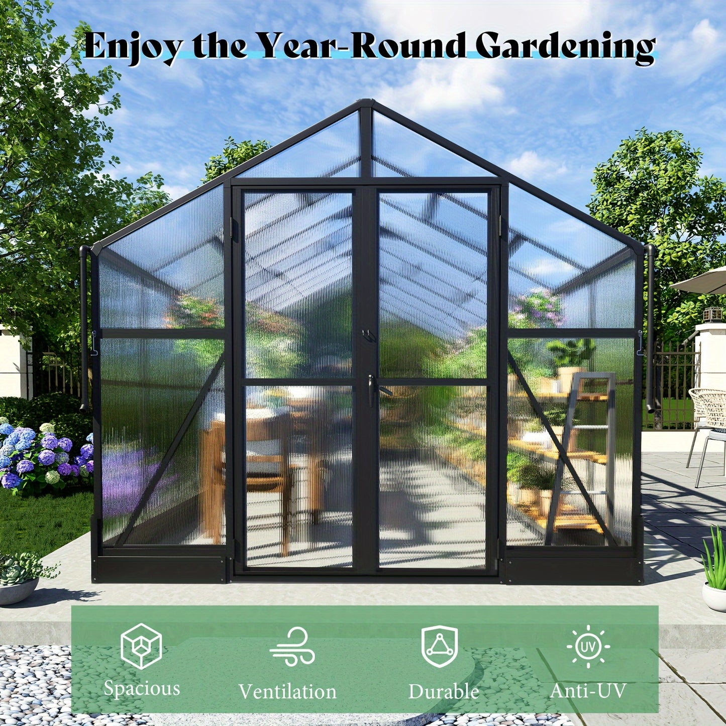 8x7x18 FT Deluxe Premium Polycarbonate Greenhouse/Quick-Connect/Aluminum/2 Swing Doors