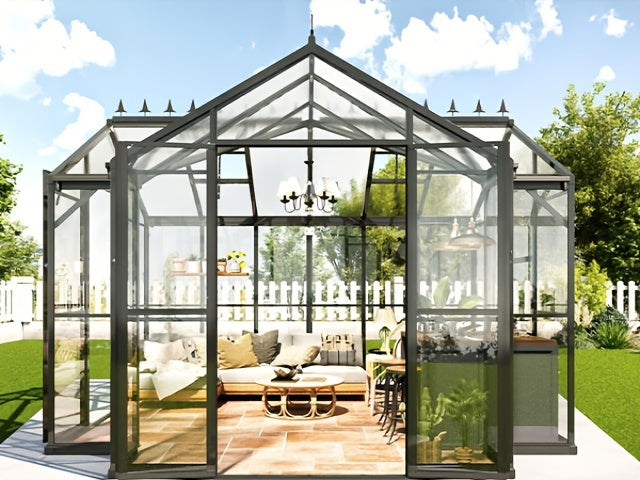 12x10x8 FT Chalet Greenhouse With Quick-Connect Fittings, Greenhouses With 2 Vents