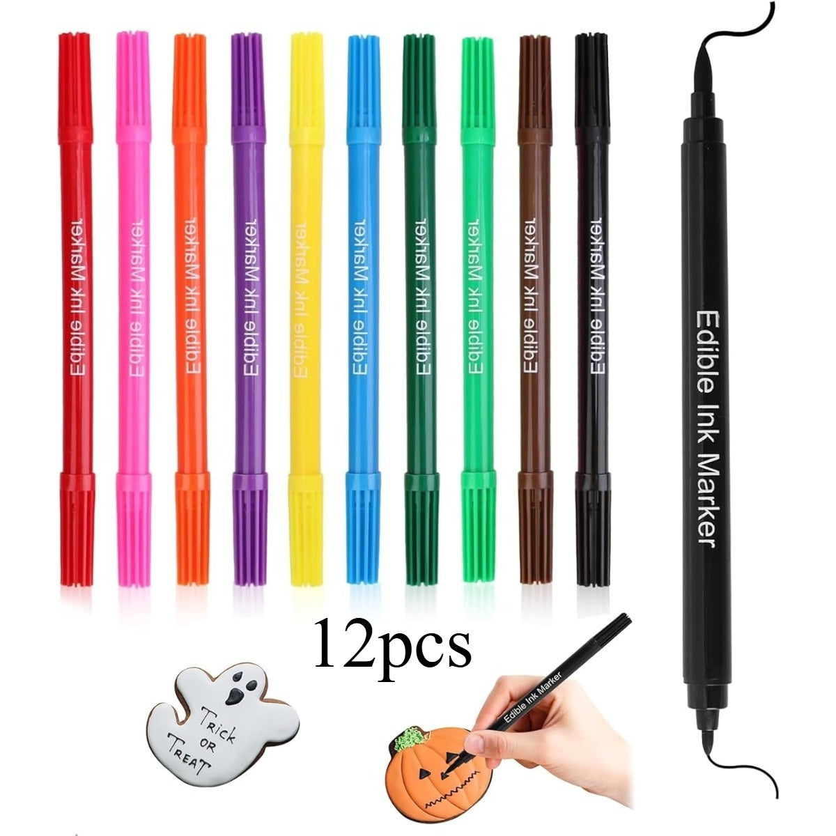 12pcs Food Grade Color Pens, Cookie Cake Coloring Markers, Double-Sided Food Grade Pens