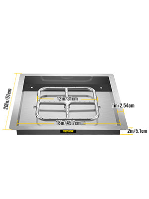 VEVOR Drop in Fire Pit Pan Gas Plate 24 x 24/36 x 36 Stainless Steel Big Combustion Area for DIY