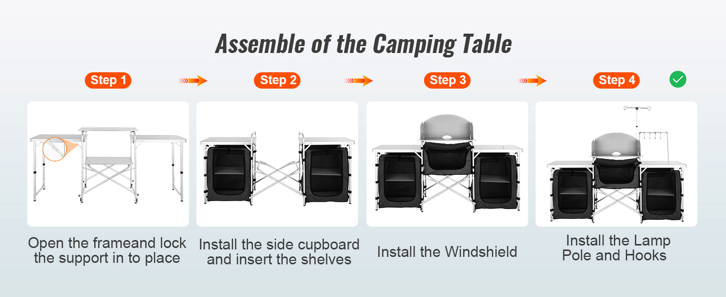 VEVOR Camping Kitchen Table,Folding Outdoor Cooking Table with Storage Bag, Aluminum Cook Station