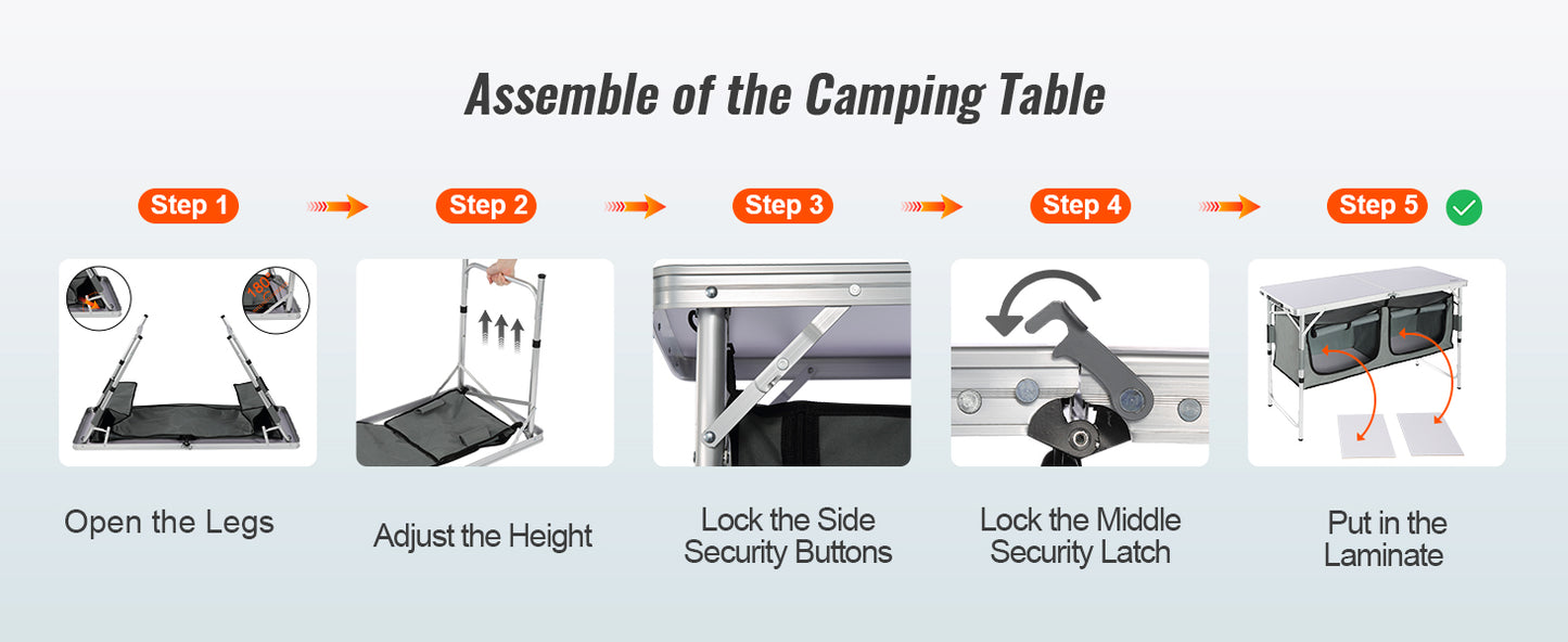 VEVOR Folding Picnic Table Kitchen Camping Cupboards Aluminum Suitcase Table W/ Storage Bag