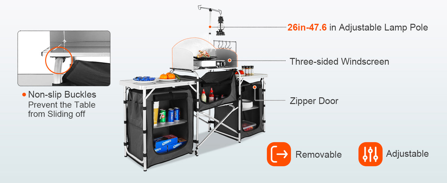 VEVOR Camping Kitchen Table,Folding Outdoor Cooking Table with Storage Bag, Aluminum Cook Station