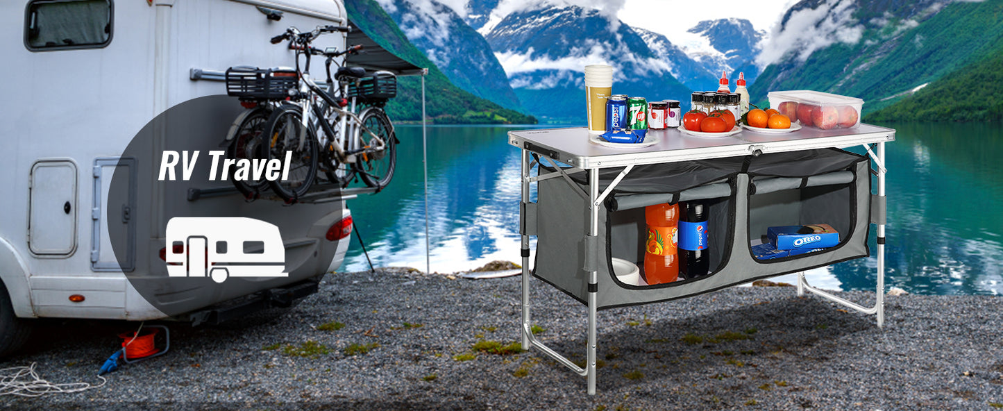 VEVOR Folding Picnic Table Kitchen Camping Cupboards Aluminum Suitcase Table W/ Storage Bag