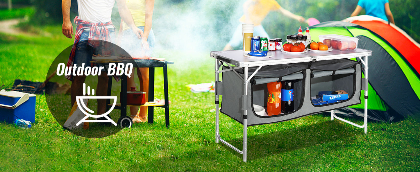 VEVOR Folding Picnic Table Kitchen Camping Cupboards Aluminum Suitcase Table W/ Storage Bag