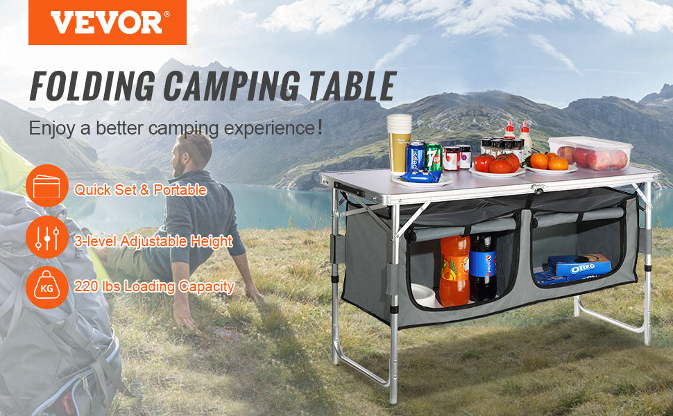 VEVOR Folding Picnic Table Kitchen Camping Cupboards Aluminum Suitcase Table W/ Storage Bag