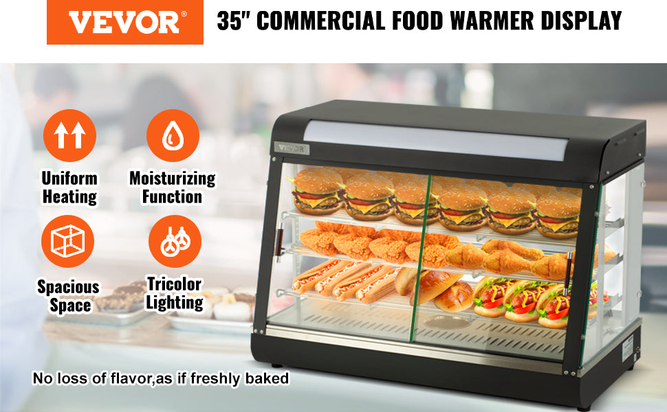 VEVOR Commercial Display Countertop Food/Pastry Warmer w/Temp Display 0.6L Water Tray Stainless