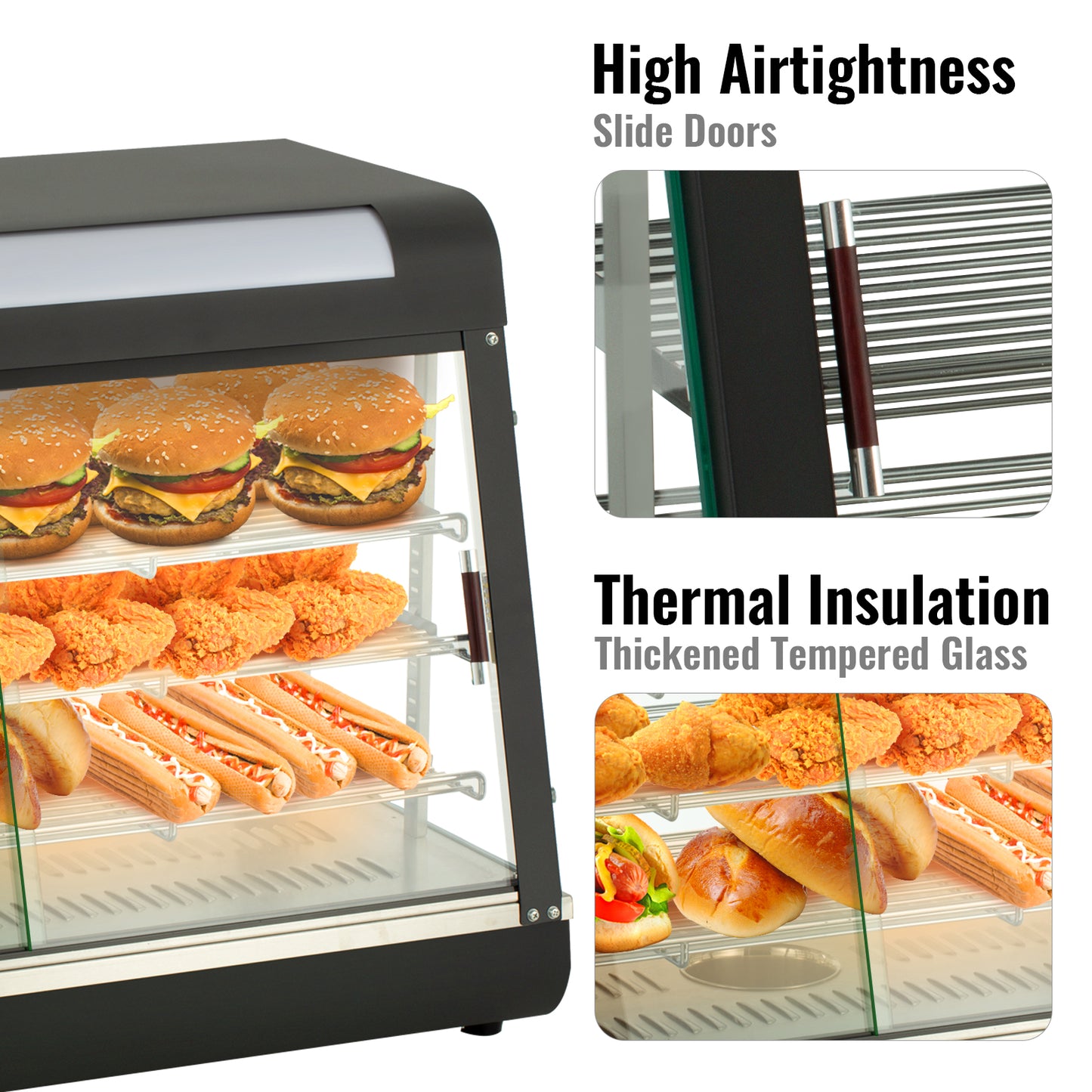 VEVOR Commercial Display Countertop Food/Pastry Warmer w/Temp Display 0.6L Water Tray Stainless