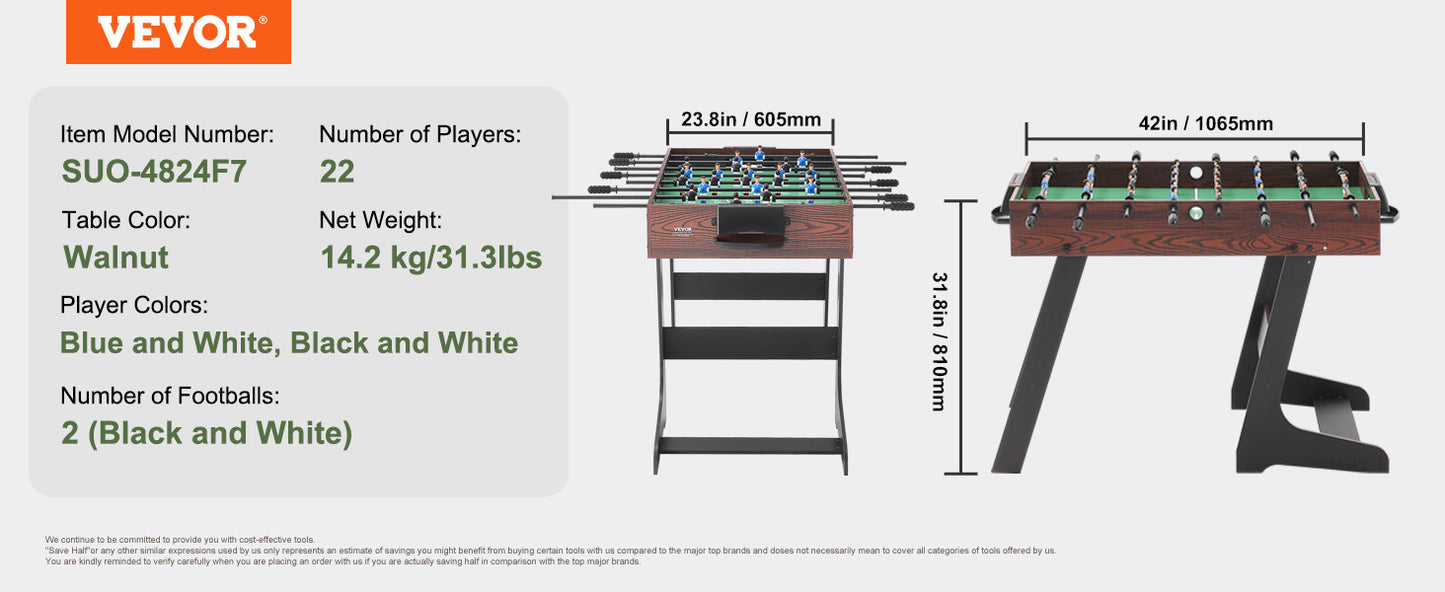 VEVOR 42 inch Folding Foosball Table Standard Size Foosball Table, Indoor Full Size Foosball Table