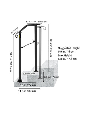 VEVOR Handrail Arch Railing White Fits 1 Or 5 Steps Stair Wrought Iron Handrails W/Installation Kit