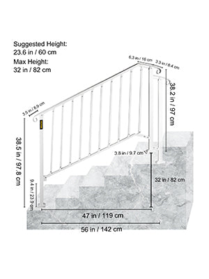 VEVOR Handrail Picket #1/2/3/4/5 Fits 1 to 5 Steps White Black Wrought Iron Stair handrail with Kit