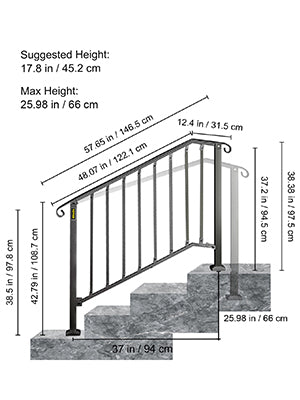 VEVOR Handrail Picket #1/2/3/4/5 Fits 1 to 5 Steps White Black Wrought Iron Stair handrail with Kit