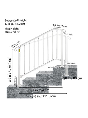 VEVOR Handrail Picket #1/2/3/4/5 Fits 1 to 5 Steps White Black Wrought Iron Stair handrail with Kit