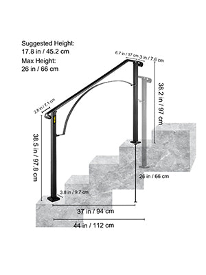 VEVOR Handrail Arch Railing White Fits 1 Or 5 Steps Stair Wrought Iron Handrails W/Installation Kit