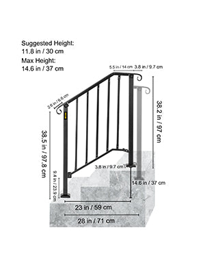 VEVOR Handrail Picket #1/2/3/4/5 Fits 1 to 5 Steps White Black Wrought Iron Stair handrail with Kit