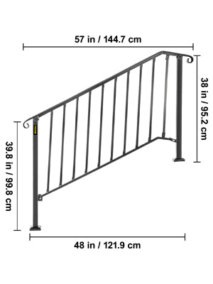 VEVOR Handrail Picket #1/2/3/4/5 Fits 1 to 5 Steps White Black Wrought Iron Stair handrail with Kit