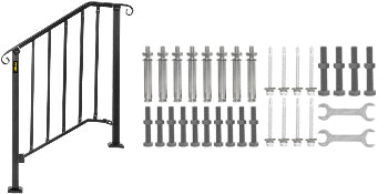 VEVOR Handrail Picket #1/2/3/4/5 Fits 1 to 5 Steps White Black Wrought Iron Stair handrail with Kit