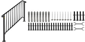 VEVOR Handrail Picket #1/2/3/4/5 Fits 1 to 5 Steps White Black Wrought Iron Stair handrail with Kit