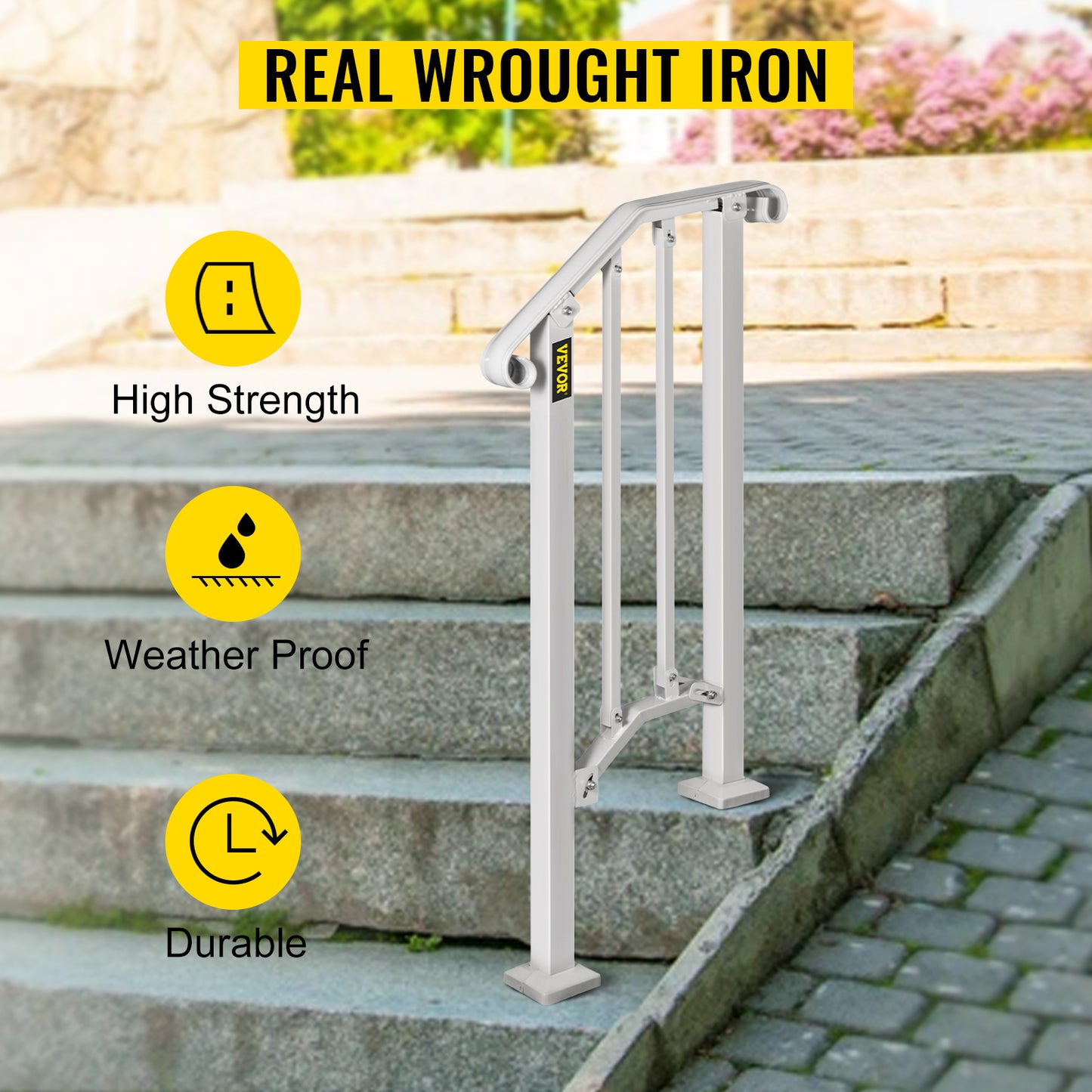 VEVOR Handrail Picket #1/2/3/4/5 Fits 1 to 5 Steps White Black Wrought Iron Stair handrail with Kit