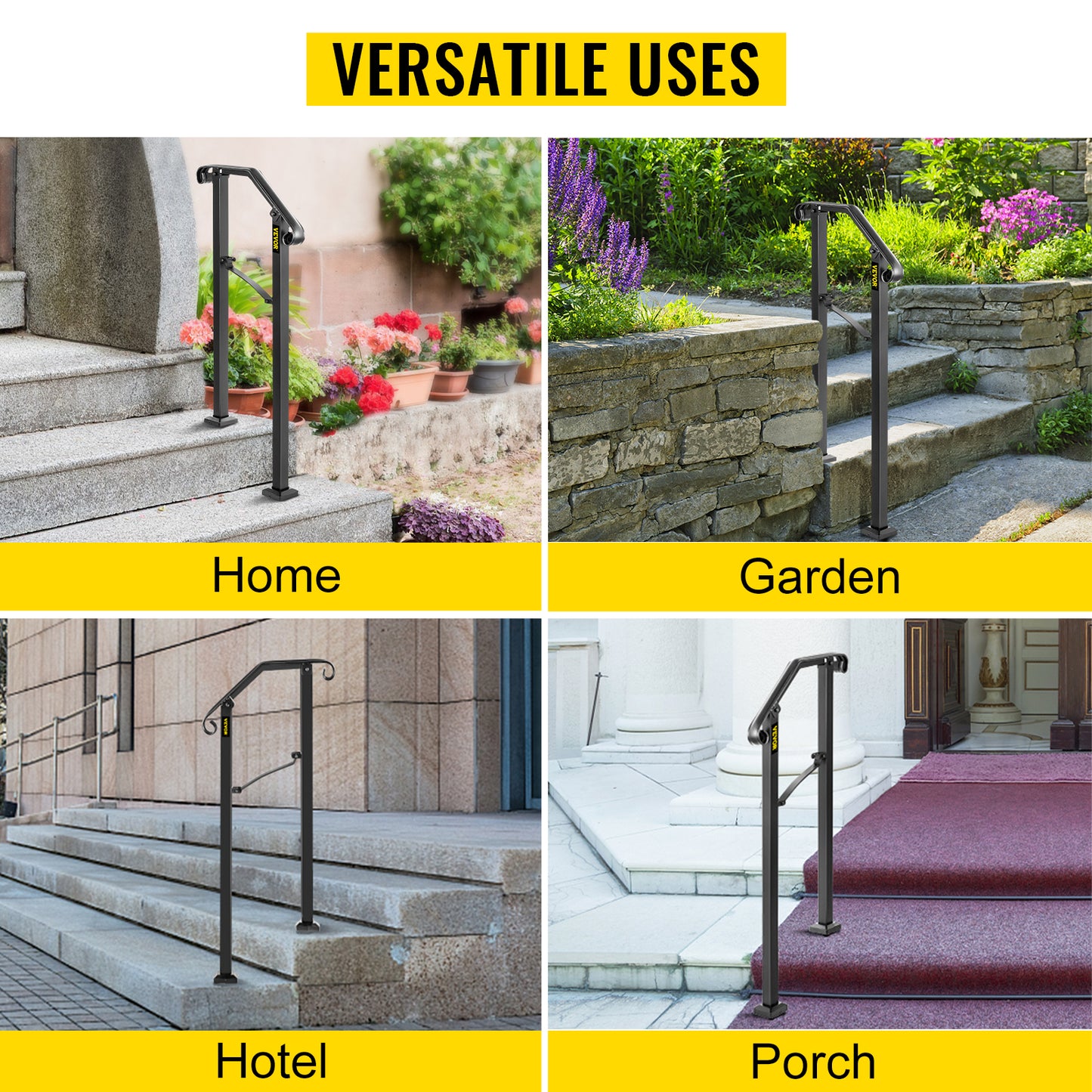 VEVOR Handrail Arch Railing White Fits 1 Or 5 Steps Stair Wrought Iron Handrails W/Installation Kit