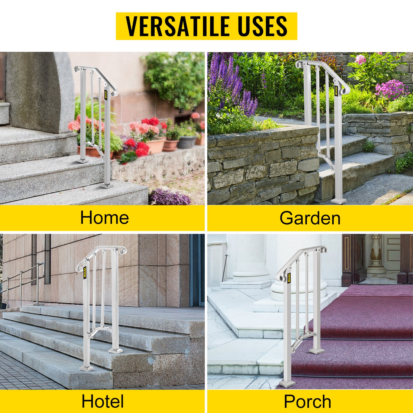 VEVOR Handrail Picket #1/2/3/4/5 Fits 1 to 5 Steps White Black Wrought Iron Stair handrail with Kit