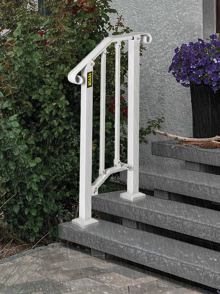 VEVOR Handrail Picket #1/2/3/4/5 Fits 1 to 5 Steps White Black Wrought Iron Stair handrail with Kit