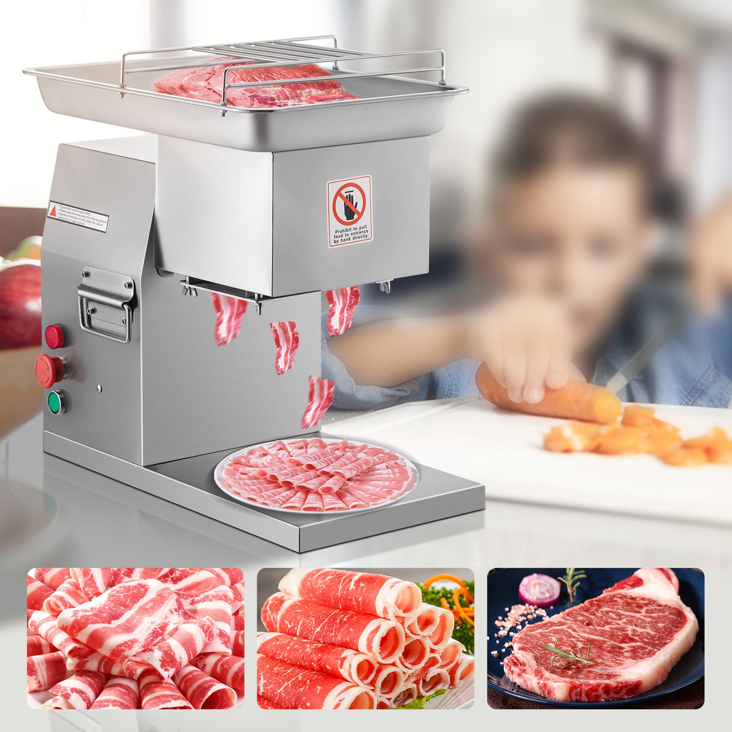 VEVOR 250Kg/H Electric Meat Slicer Stainless Steel 3mm Blades Meat Cutter Grinder