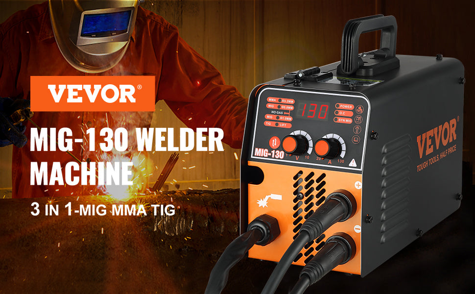 VEVOR MIG Welder 130A Portable Welding Machine 3 in 1 Combo MMA/MIG/LIFT TIG Flux Core Welder