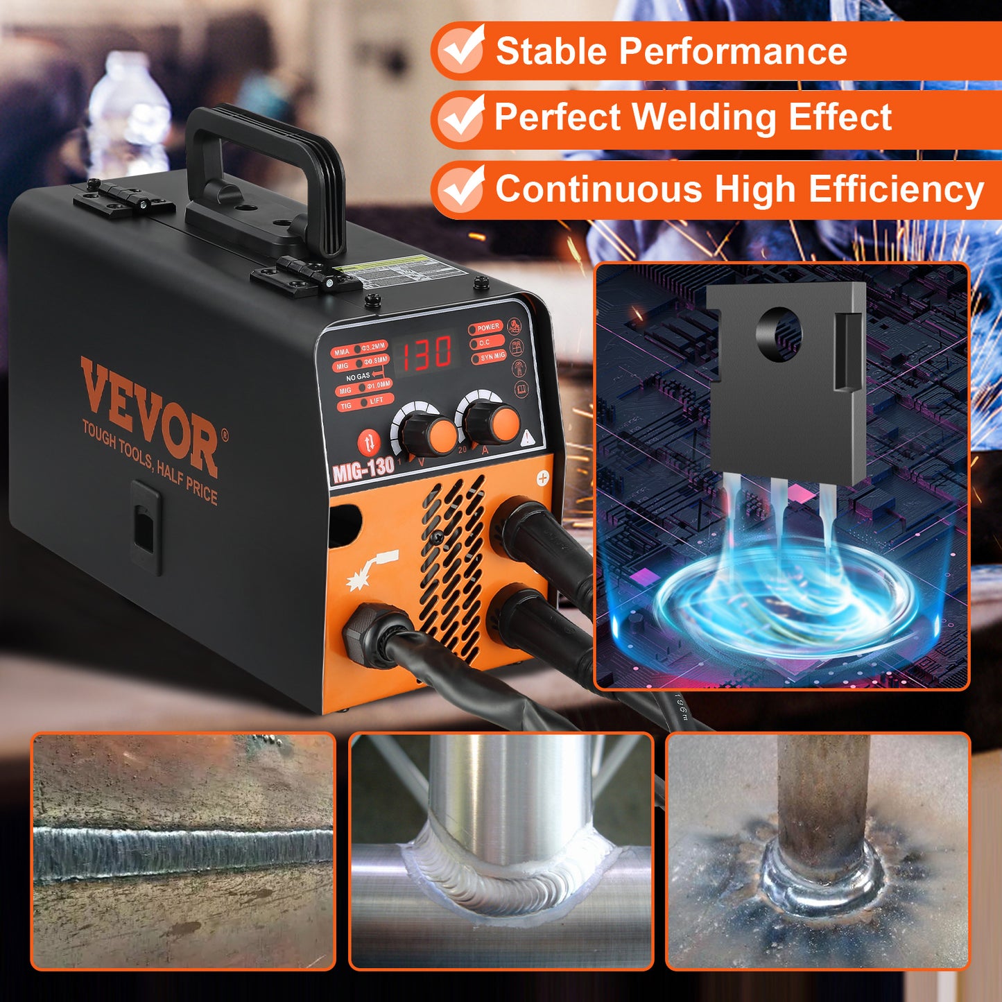 VEVOR MIG Welder 130A Portable Welding Machine 3 in 1 Combo MMA/MIG/LIFT TIG Flux Core Welder